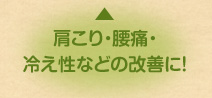 肩こり・腰痛・冷え性などの改善に！